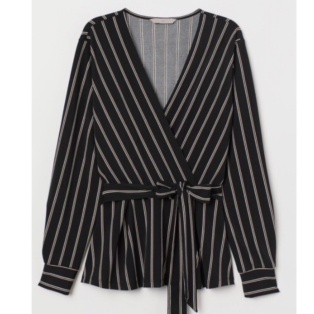 H&M wrap stripped top with tie size Medium